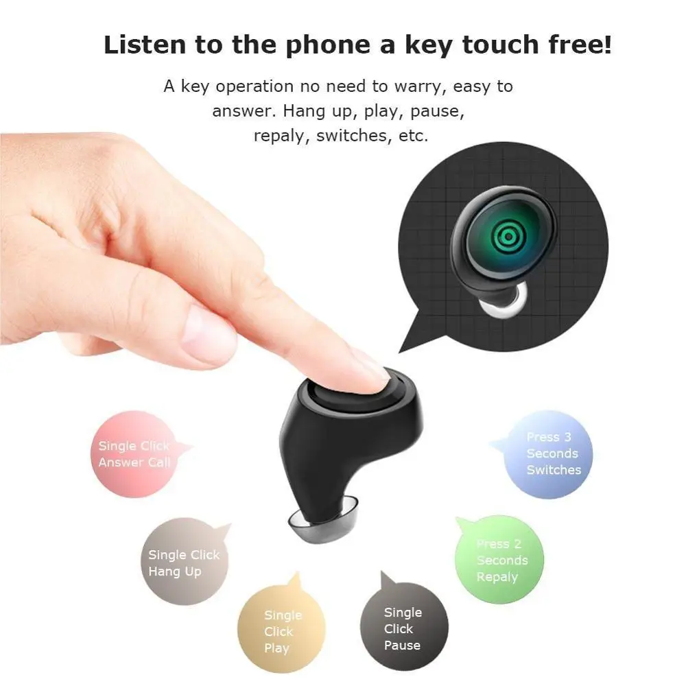Universal Mini Wireless Bluetooth Earphone in Ear Stereo Sport with Mic Handsfree Single Headset Earbuds for iPhone Xiaomi Vivo