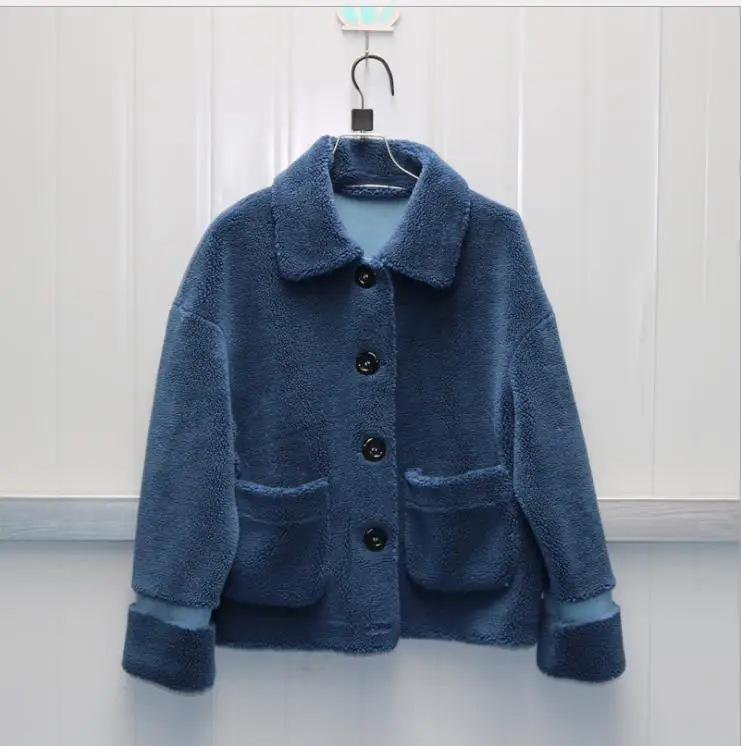 blue Женские короткие куртки из искусственного овечьего меха, большие размеры, зима-осень, теплые женские куртки, искусственная шерсть, модные меховые пиджаки J3050 - Цвет: blue
