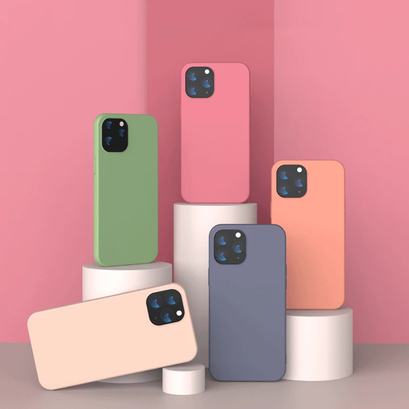 Мягкий чехол из жидкого силикона для телефона iPhone 12 11 Pro Max простой однотонный