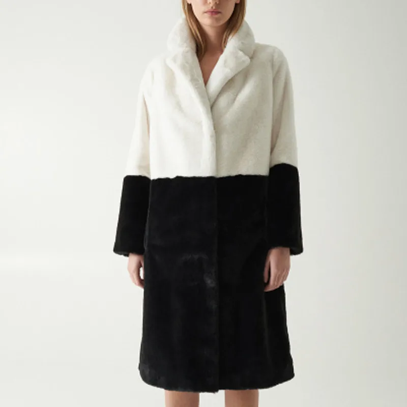 Зимнее женское пальто приталенное повседневное элегантное сплайсированное средняя длинная одежда женская винтажная теплая Толстая овечья шерсть искусственный мех плюшевая одежда-85