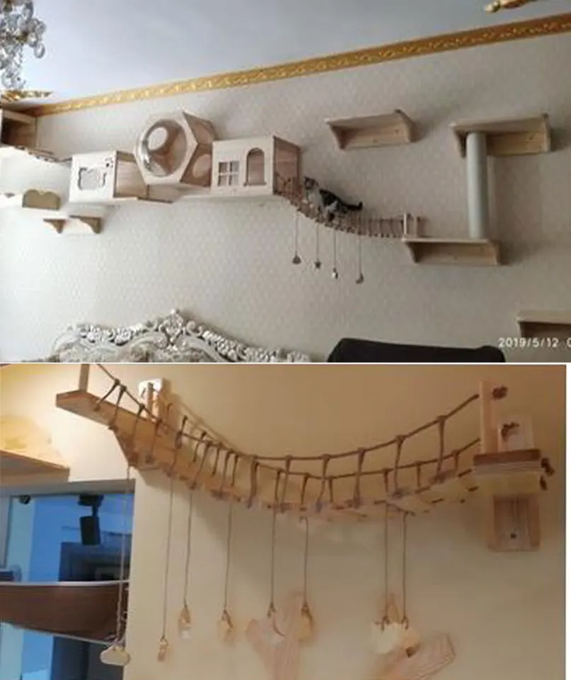 Cordée Chat Pont Escalade Mur Bois étape Animal Chat Arbre Tour Maison Chaton Lit Sisal Griffoir Pont Sautant Meubles Pour Animaux De Compagnie
