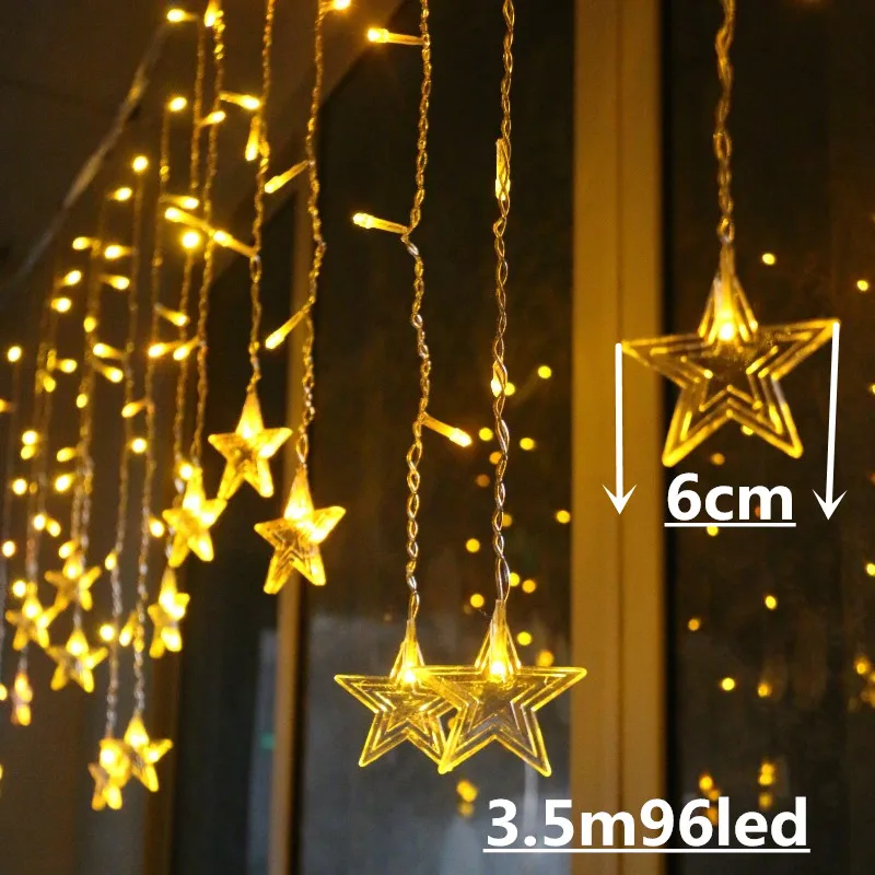 3,5 м 96 Led Droop занавес гирлянды Новогодние рождественские Огни наружное украшение Рождественские украшения для дома украшения - Цвет: 3.5m Star Warm