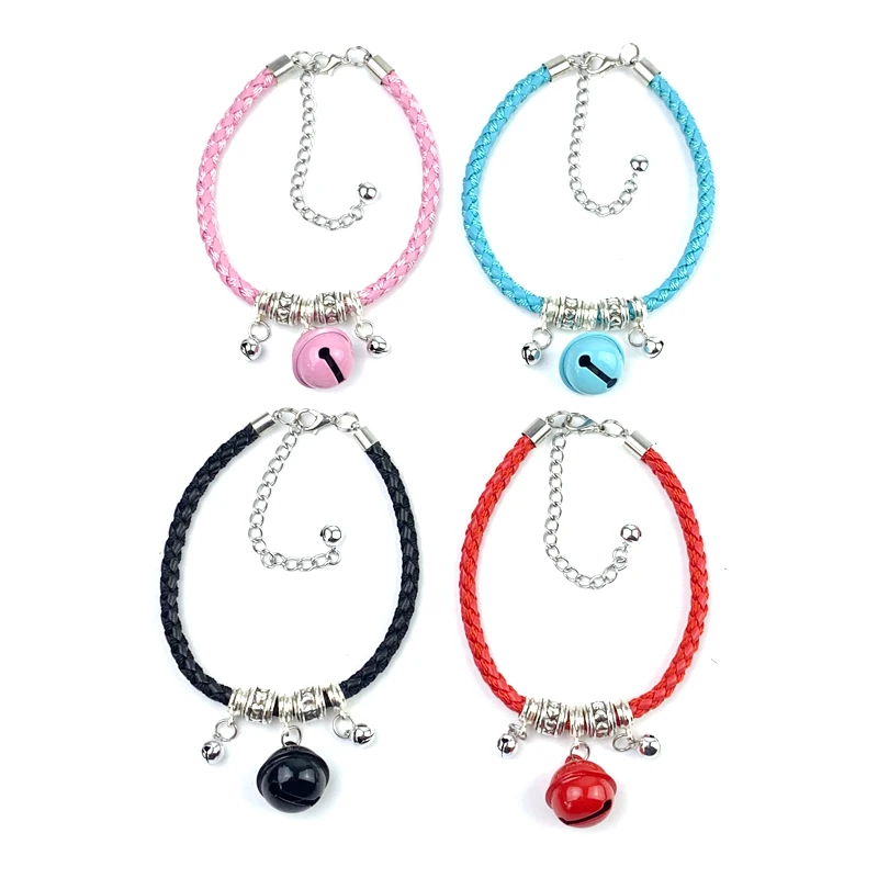 Ручной работы кожаный ошейник для питомца кота с колокольчиком регулируемый