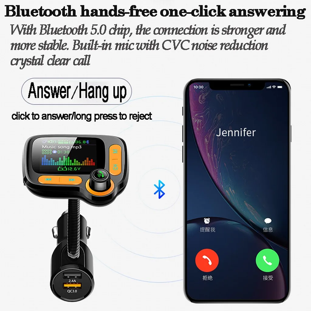 Лучшие продажи продуктов Bluetooth 5,0 FM передатчик автомобиля 1.77in экран беспроводной Радио MP3 плеер дропшиппинг