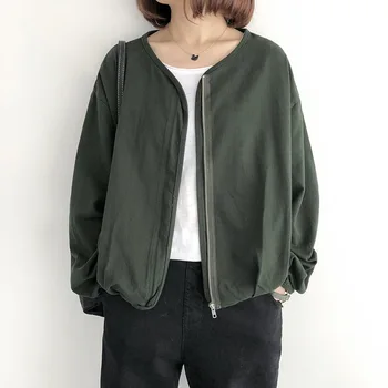 

Women's Jacket Long Sleeve Zipper Bomber Jackets spring Autumn thin Coat Female simple casual Outwear Tops wild loose jacket
