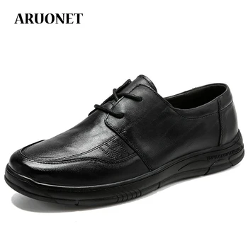 

ARUONET Fashion Luxury Fashion Black Men Shoe Plus Waterproof Mens Tide Genuine Leather Shoes Men Zapatillas Deporte Hombre
