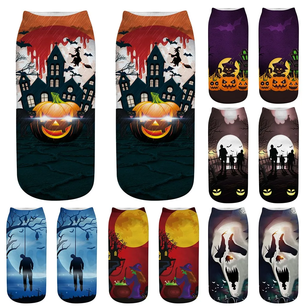 5 пар Милые бизнес носки 3D Хэллоуин Тыква Печать средние спортивные носки средние спортивные женские носки mujer 10,9