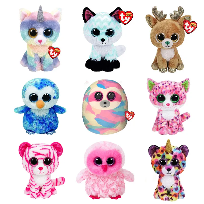 Ty Beanie Boos с большими глазами единорог кошка лиса пингвин Сова искусственное