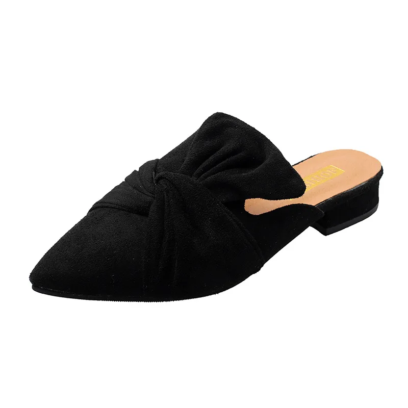

Women Slippers Flock Bowtie Female Mules Fashion Low Heels Shoes Pointed Toe Ladies Plus Size Elegant Woman Slipper