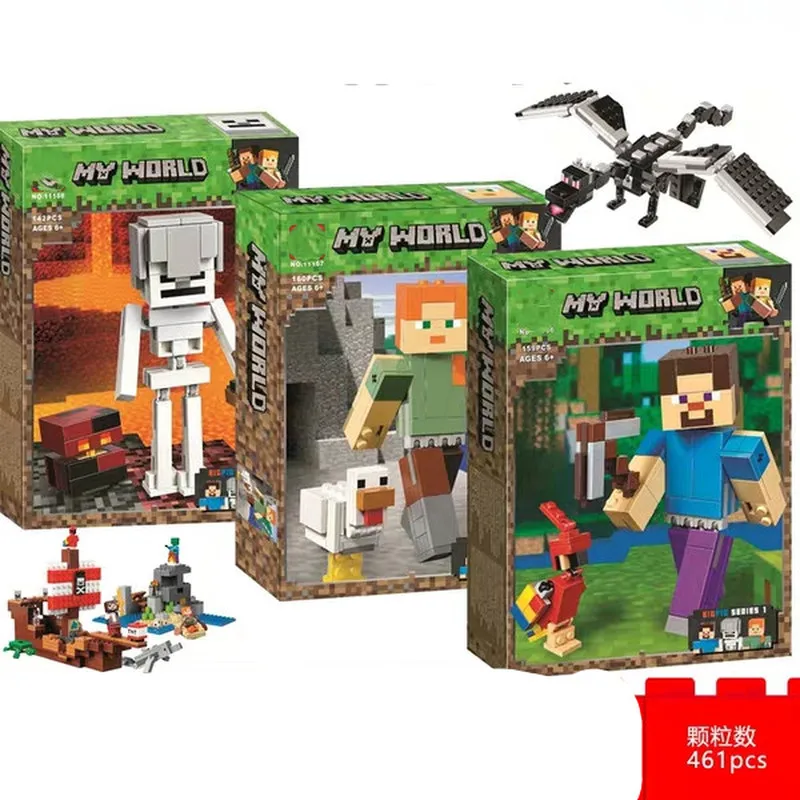 

Nwe 21150 21149 21148 Minecraft Series Steve The Big Fig with Parrot Model Building Block Brick Toys for Children 11166 Gift