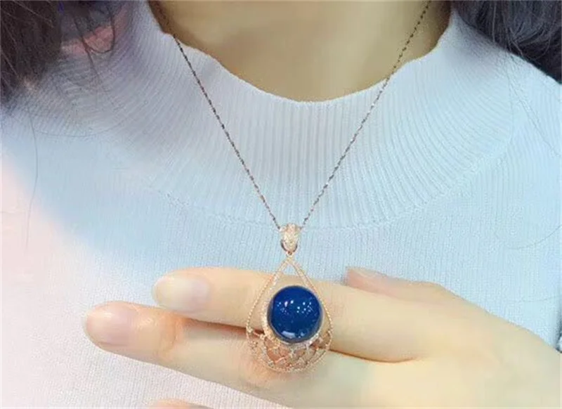 SHIQING 5A Природа Синий Янтарный капли воды 925 стерлингового серебра Русалка слеза модное ожерелье для нее