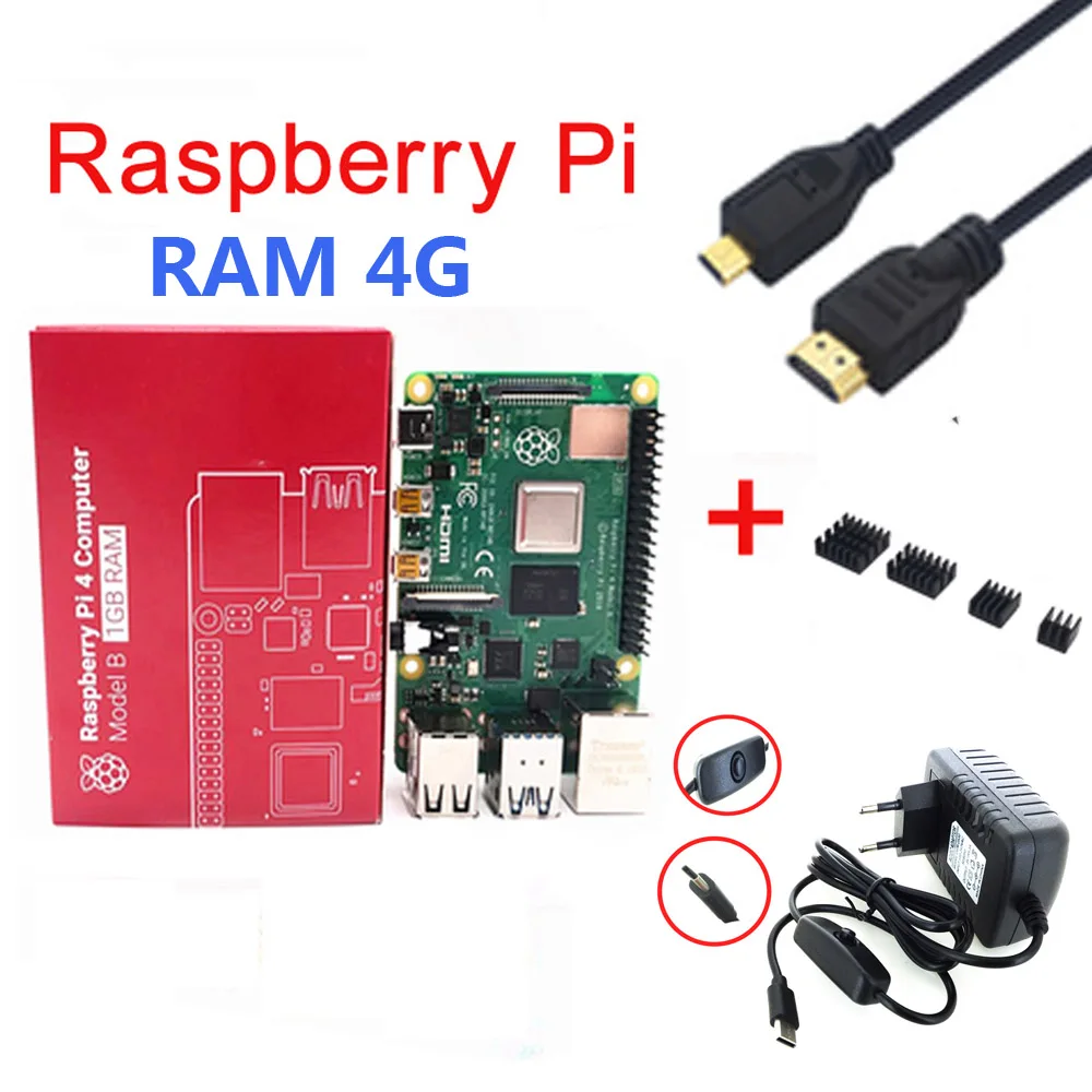 RAM 4G Raspberry Pi 4B стартовый комплект с Raspberry pi 4B 1G/2G/4G+ 32GB sd-карта+ ABS чехол+ 5V 3A мощность+ вентилятор+ радиатор+ HDMI - Цвет: RAM 4G