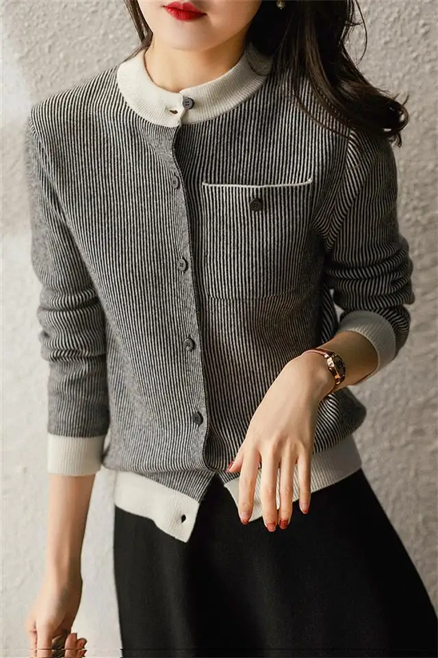 2021 Autumn Winter Vintage Cardigan Woman Sweater Long Sleeve O Neck Pockets Single Breasted Sweaters Women Tops Sueter Mujer