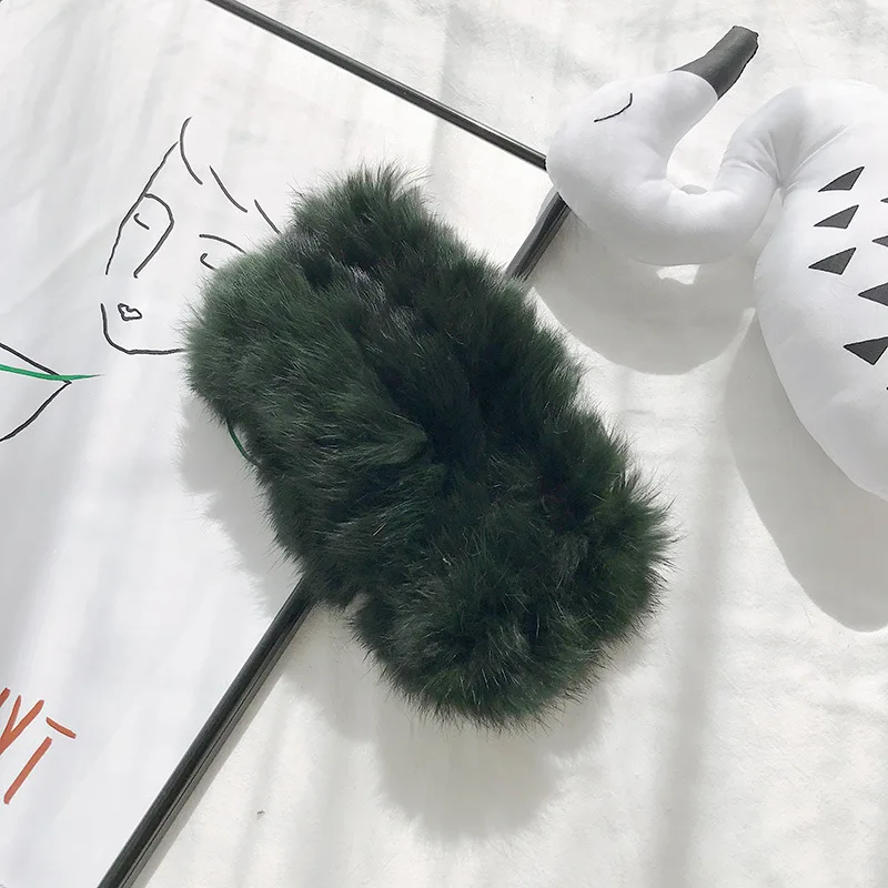Натуральный мех Babbit. Пустая шапка бини для женщин и мужчин, винтажная мягкая эластичная зимняя теплая вязаная шапка с пушистой подкладкой - Цвет: green