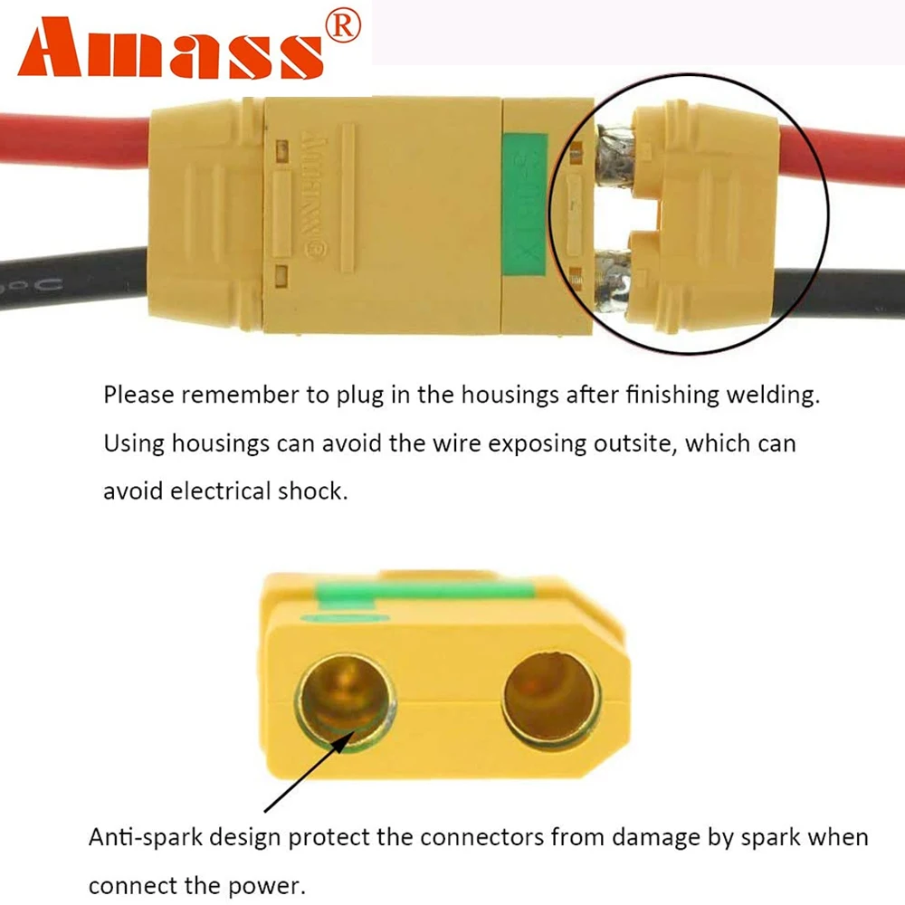 Yoame 2pcs XT90S 안티 스파크 커넥터 Amass XT90-S coonector 안티 스파크 남성 여성 어댑터 자동차 Lipo 배터리
