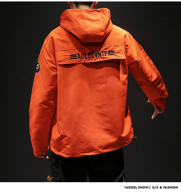 New Workwear jacket men's pilot hooded jacket Spring and autumn baseball uniform tide card loose Pullover front pocket coat male