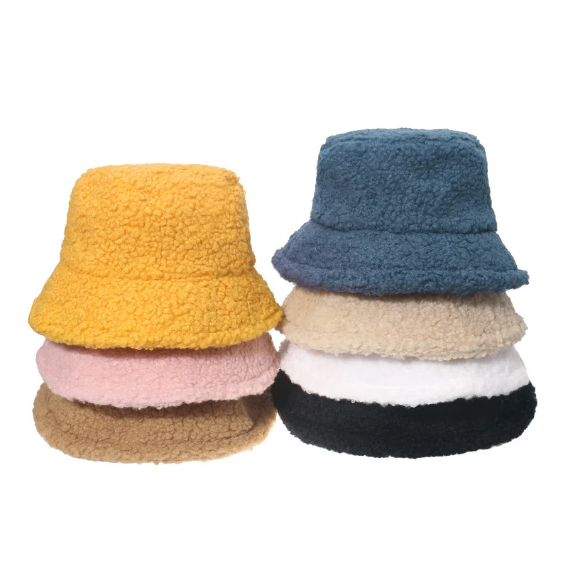 Faux Fur Warm Ladies Hats Winter Solid Color Bucket Outdoor Sun Visor Hat Panama Bob | Аксессуары для одежды