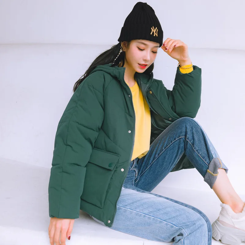 

2019 Winter New Style Hooded Short down Coat Women's Korean-style Harajuku Wind Short-height Loose Thick Cotton Overcoat