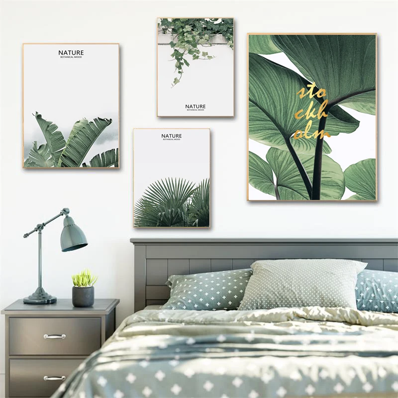 

Nordic Canvas Print Poster Multi Combination Nature Fresh Green Plant Green Leaves Paintings Pictures for Living Room Home Decor