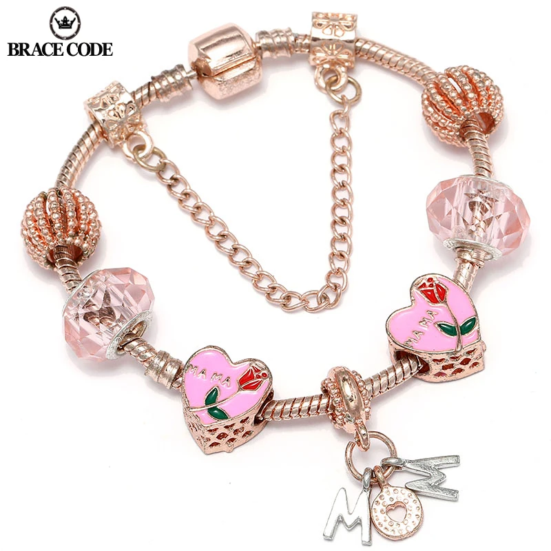 

New Foreign Trade Supply Rose Gold MOM Charm Women Bracelet DIY Jewelry Boutique Brand Ladies Bracelet Gift Direct Sales