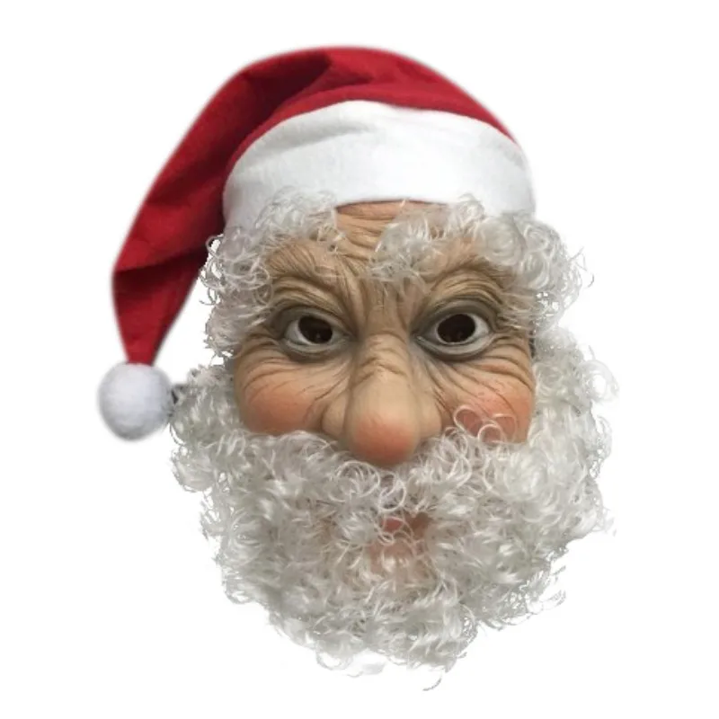 Новогодняя латексная маска Санта Клауса, Рождественский костюм, маскарадный парик, борода, вечерние рождественские наряды
