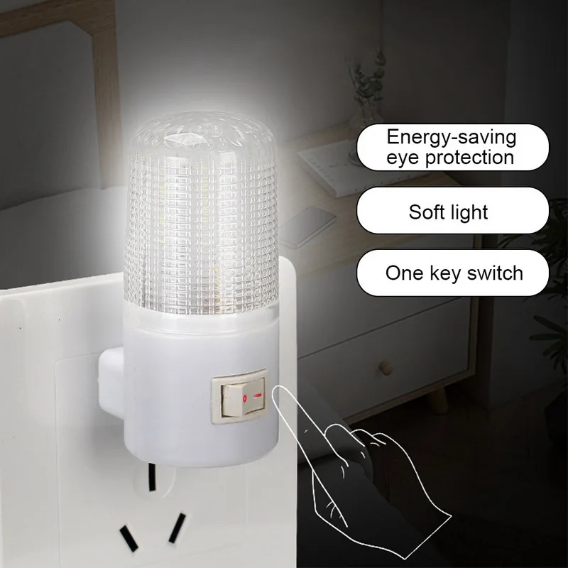 LED Night Light Bedside Lamp Wall Mounted US Plug 4 LED Bedroom Lighting Bulb ~
