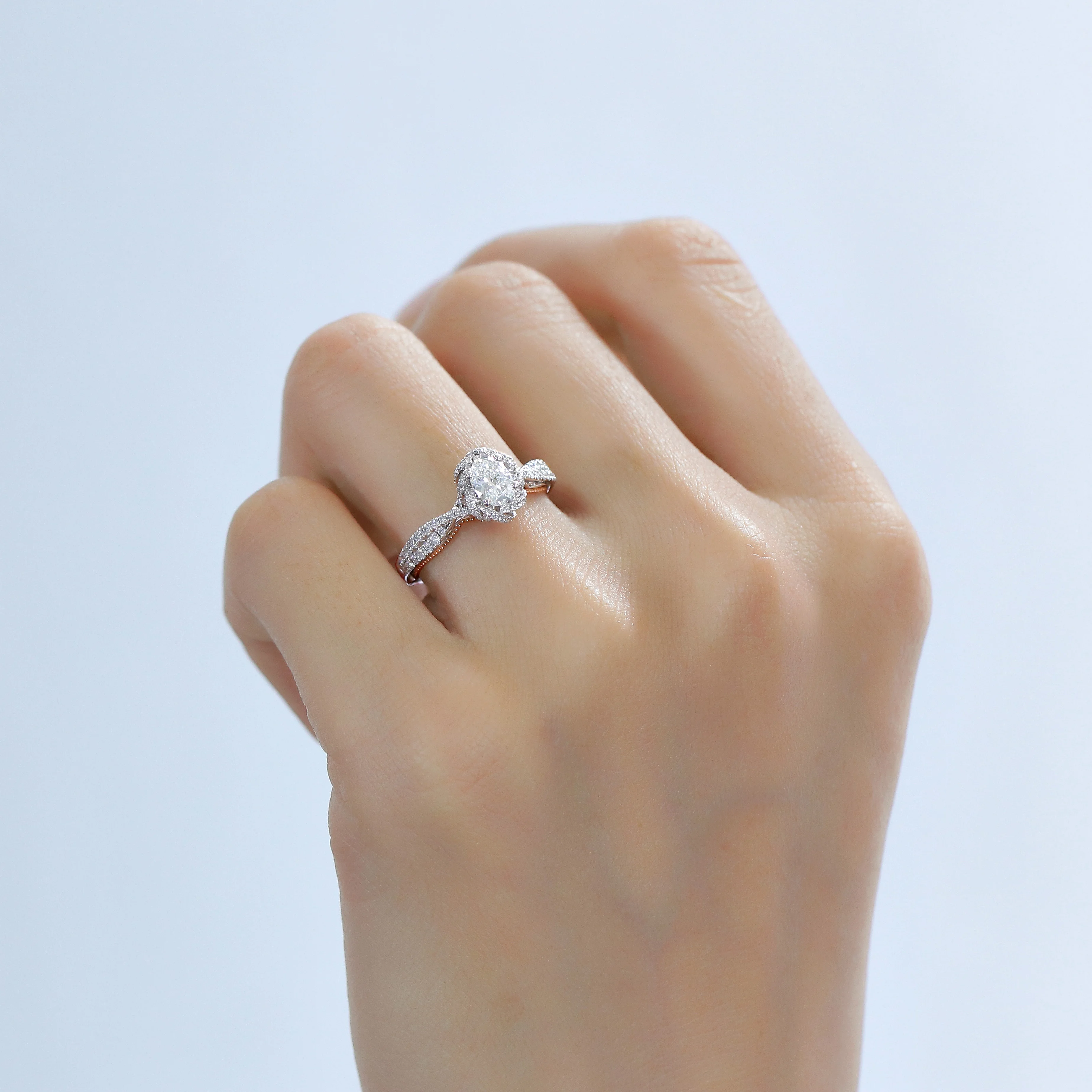 Doveggs lab Created CVD кольцо с бриллиантами 14 к белое и розовое золото 1CT центр 4,5x6 мм DEF Цвет Овальный обручальное кольцо для женщин
