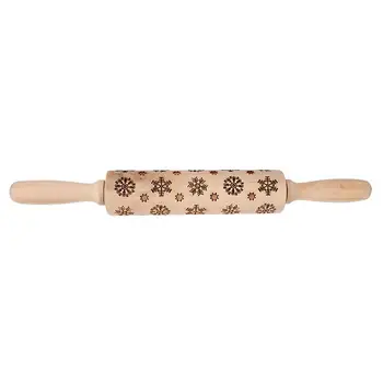 

1pc Christmas Pattern Embossed Rolling Pin Wooden Rolling Pins for Baking