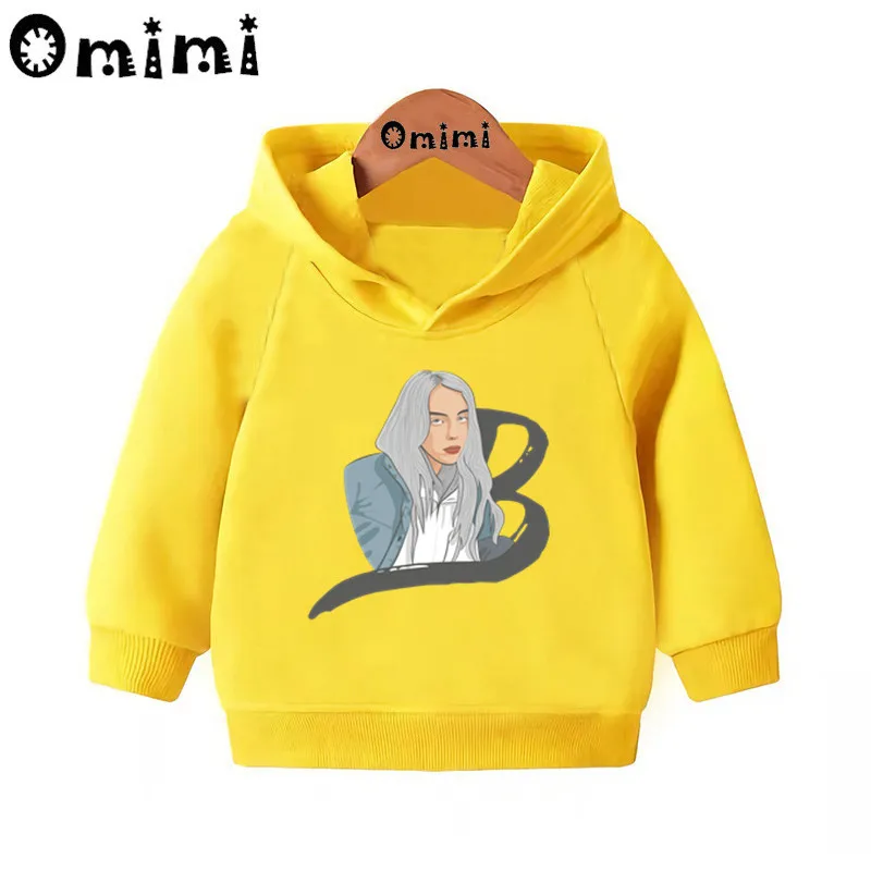 Детские толстовки с принтом Billie Eilish; Детские повседневные толстовки с капюшоном; пуловер для малышей; топы для маленьких девочек и мальчиков; осенняя одежда; KMT4569 - Цвет: Yellow-4569D