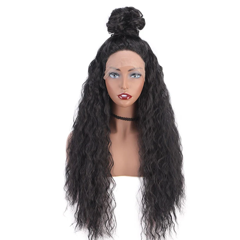 Кудрявые волосы 13*4 кружевные передние парики натуральные Синтетические длинные парики термостойкие волокна волос черный цвет для черных женщин