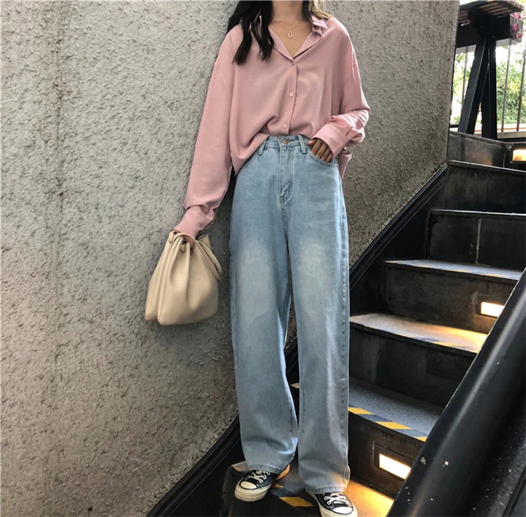 High Waist Jeans Women Leisure Loose Retro Wide Leg Female Jean Korean Style All-match Simple Full-length Trendy Chic Zipper Fly