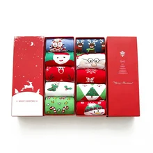 5 пар/набор Для женщин Носки Повседневное Зимний Рождественский Носки Олени Санта-Клауса; Носки хлопок мультфильм Утепленная одежда леди носки, подарок на Рождество