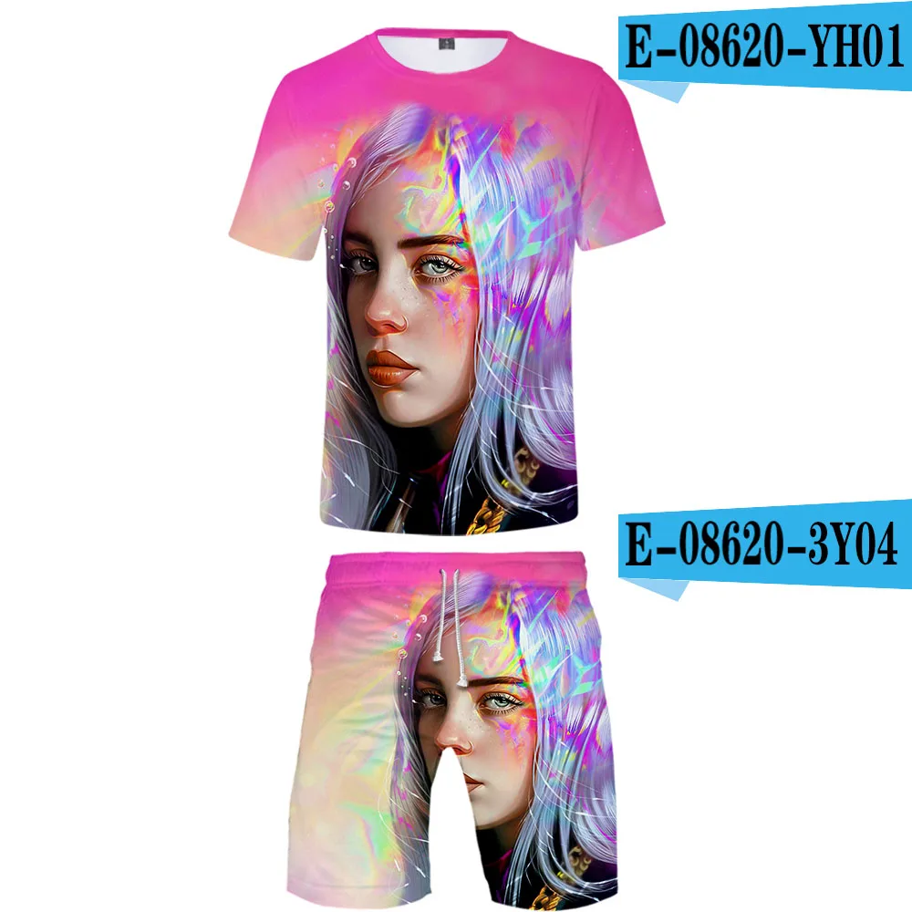 Billie Eilish Never Broke agne, комплект из 2 предметов с 3D принтом, летняя популярная хип-хоп модная уличная футболка, комплект из рубашки и коротких штанов - Цвет: 3d