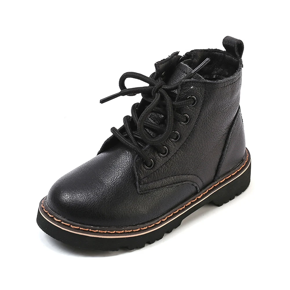 Fashion Children Snow Boots Winter Non-slip Bottom Martin Boots Warm and Comfortable for Boys Girls - Color: Black