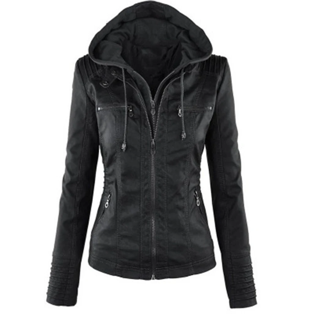 Популярные готические Куртки из искусственной кожи, Женская куртка с капюшоном, осенне-зимняя мотоциклетная куртка из искусственной кожи, черные пальто, верхняя одежда