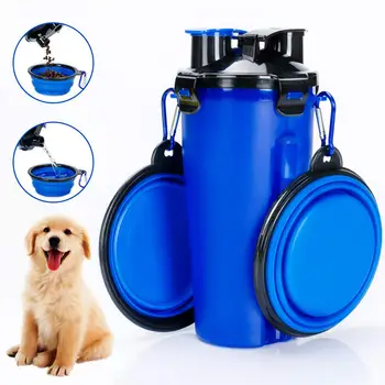 

2 in 1 Portable Dog Food and Water Dispenser with 2 Collapsible Silicone Bowls Pet Supplier for Outdoor Walking