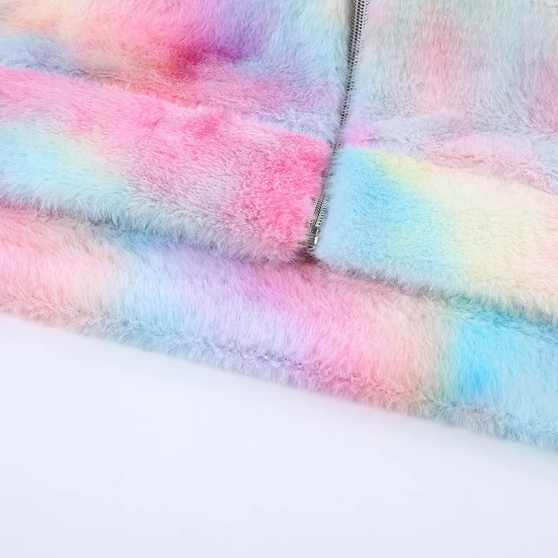 Готический флис водолазка Радуга камуфляж печати длинный рукав летучая мышь пуловер для женщин осень зима переливающиеся пушистые