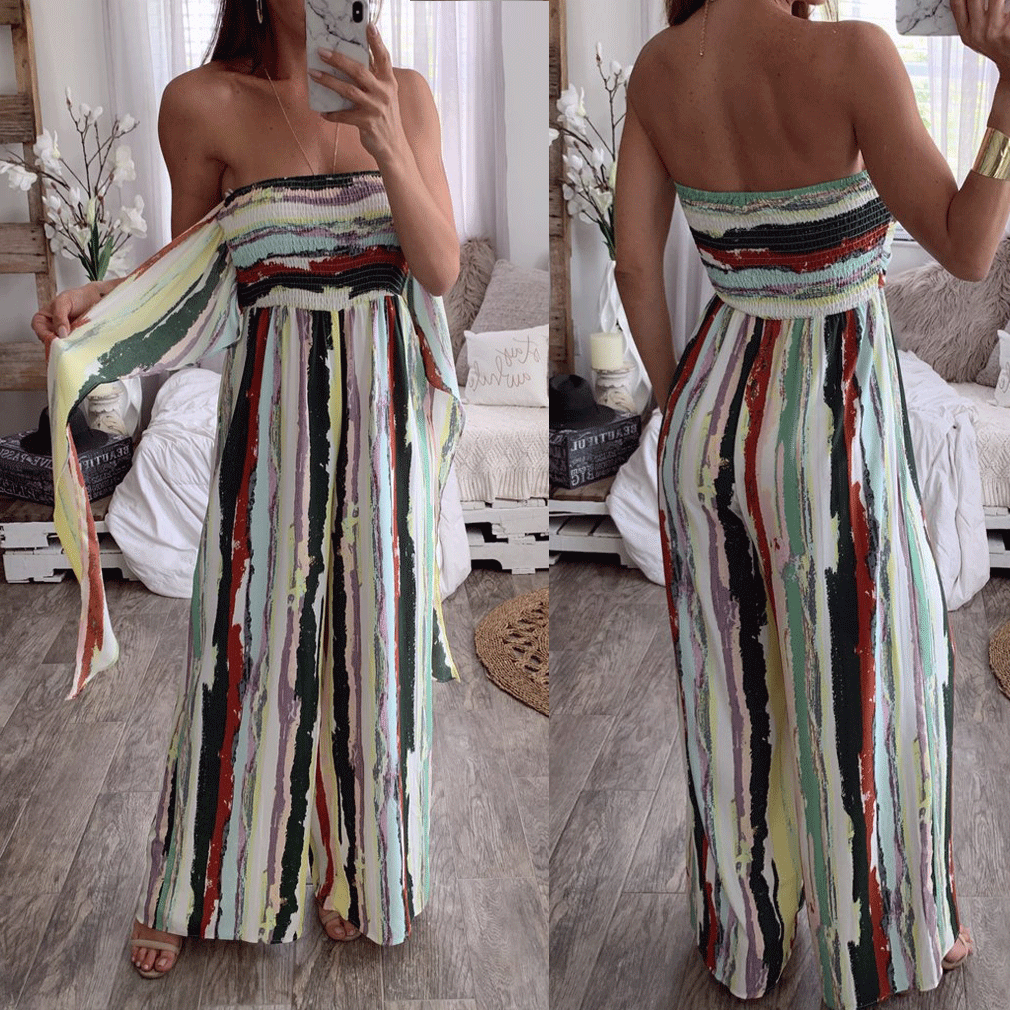 Летний комбинезон женский Playsuit комбинезон без бретелек вечерние костюмы, женские комбинезоны длинные широкие брюки