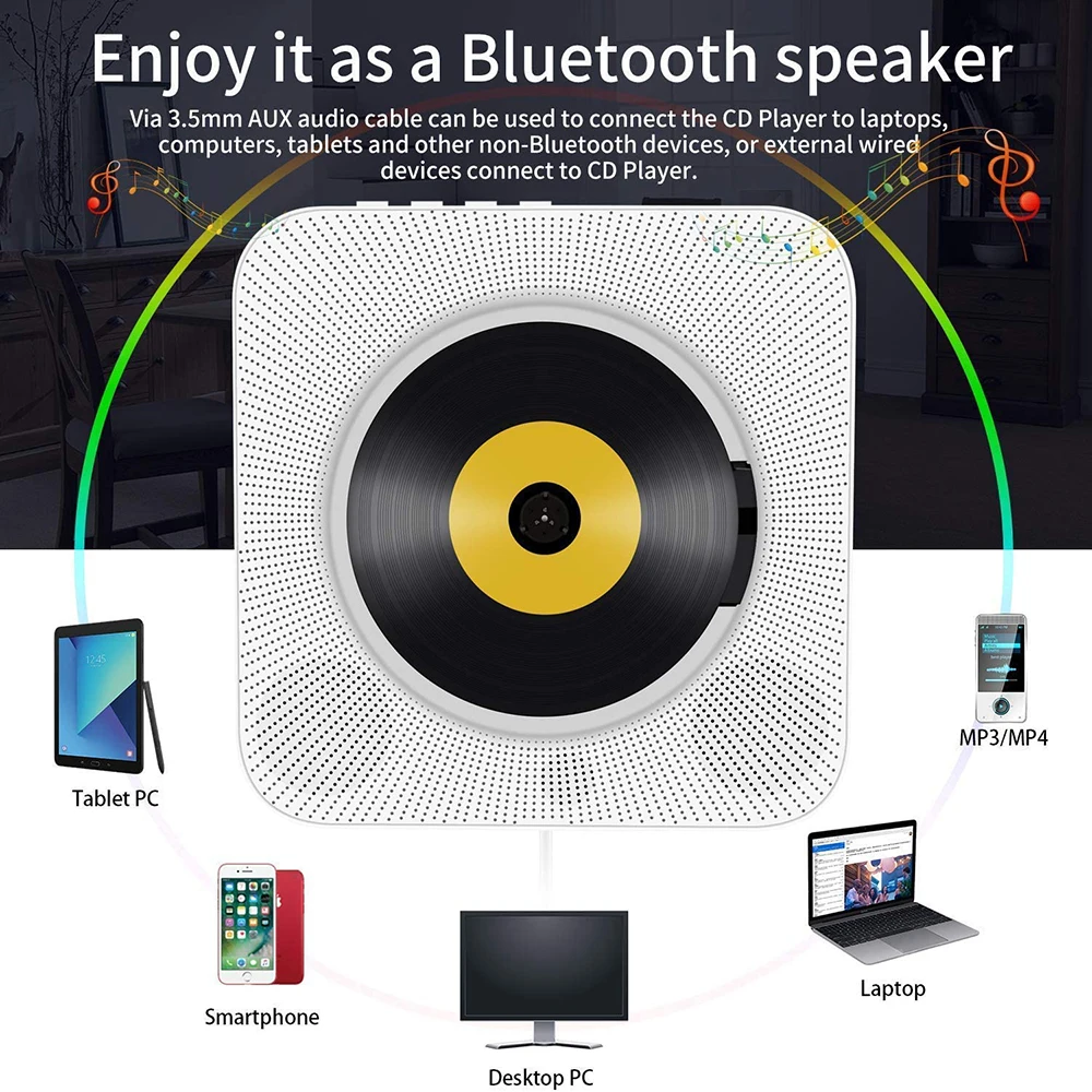 Player de Música de Controle Icreative Wall Mounted Player Surround Som Rádio fm Bluetooth-compatível Mp3 Remoto Estéreo Alto-falante cd - Image 4