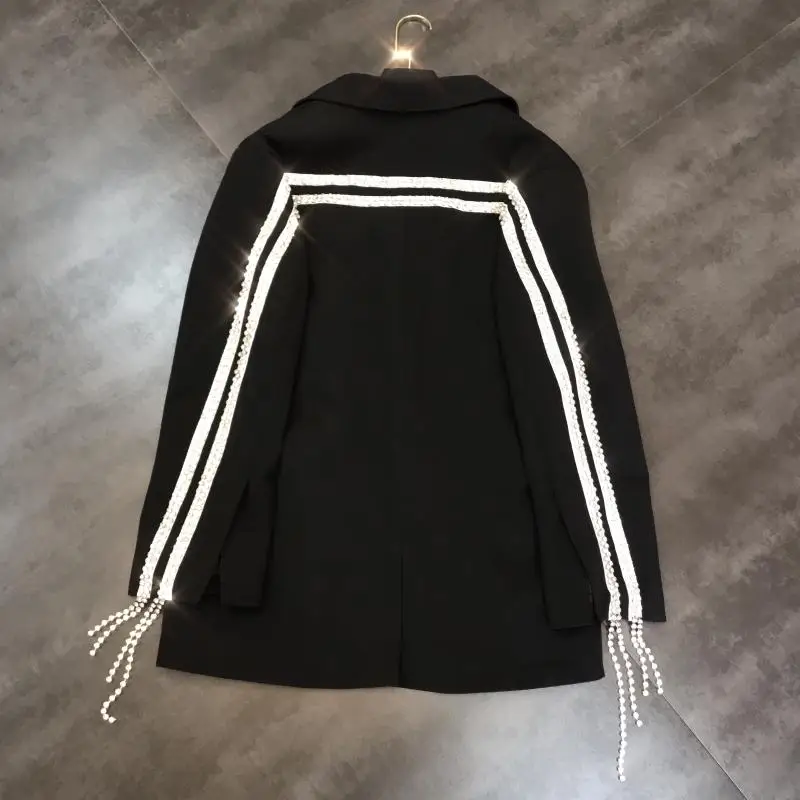 New with back double row fund of autumn shining diamond chain long sleeve small suit jackets women