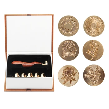

6pc Seal Stamp Stick Set Replaceable Sealing Wax Diversiform Vintage Signet Stamps for Letter Postage Envelop Wedding Invitation