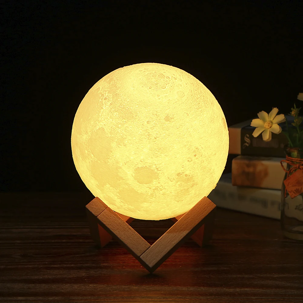 USB Moon Light с деревянной подставкой, пульт дистанционного управления, Светодиодный настольный светильник с регулируемой яркостью, 16 цветов, 4 режима, прикроватные ночные светильники, подарок для детей