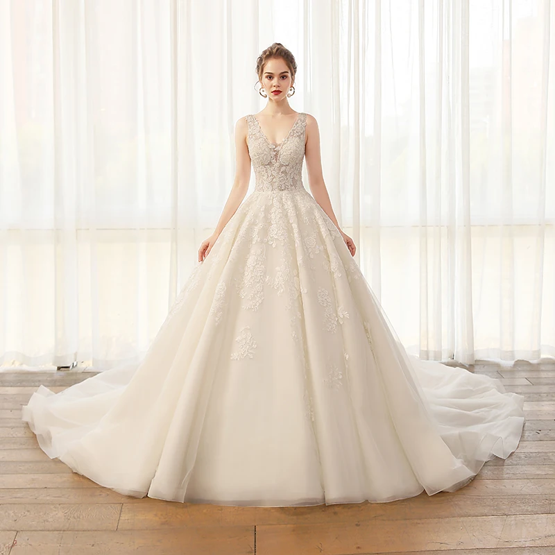 

SL8109 ball gown wedding dress lace applique v neck bridal dresses corset back vintage cheap plus size wedding gowns for bride