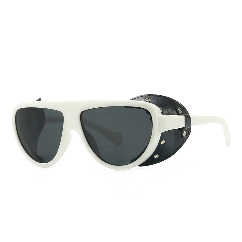 C6 white grey HBK, Ретро стиль, поляризационные, стимпанк, солнцезащитные очки для мужчин и женщин, уникальные, кожа, боковая защита, крутые, солнцезащитные очки, мужские, стильные, аксессуары, UV400 - Цвет линз: C6 white grey