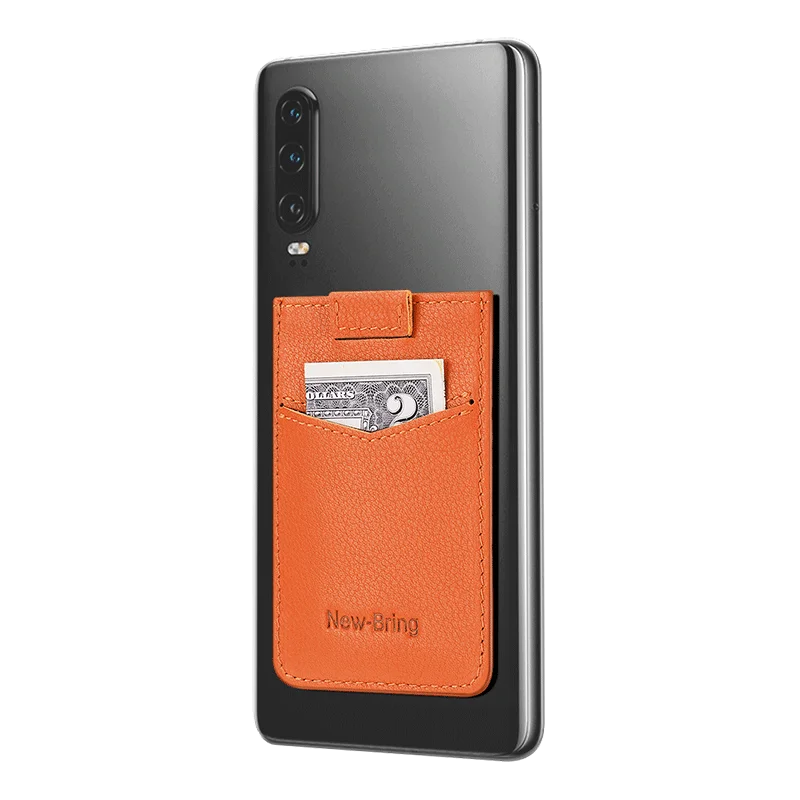Orange NewBring ультра тонкий натуральная кожа Универсальный заднем ID держатель для карт Бизнес кредитной карман для телефона с клейкой лентой 3M Чехол Стикеры - Цвет: Orange