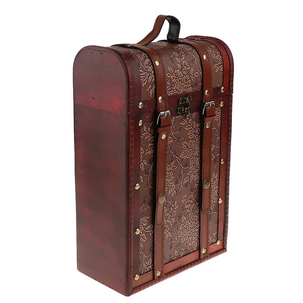 MagiDeal Vintage Antique Wooden Wine Box Wedding Wine Gift Box- 2 Bottle Standard Wine Bottle Single Wine Box Wine Gift Box
