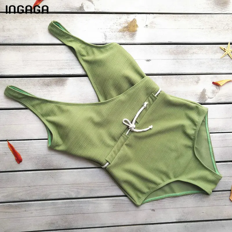 

INGAGA Plunging One Piece Swimsuit New Wrap Swimwear Women Belted Bathing Suit Women Sexy Solid Beach Wear 2019 Summer Bodysuit