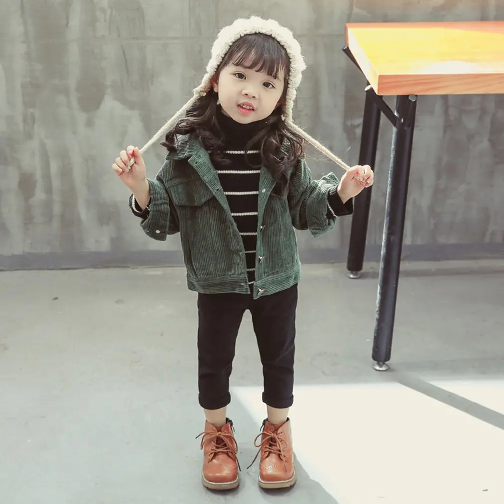 army green 110cm Вельветовая однослойная куртка для девочек осенне-зимняя одежда детская зимняя теплая одежда Повседневная компактная Милая одежда - Цвет: army green 110cm