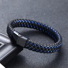 European and American Fashion Simple Style Handmade Microfiber Leather Bracelet 316L Stainless Steel Men's Bracelet Jewelry