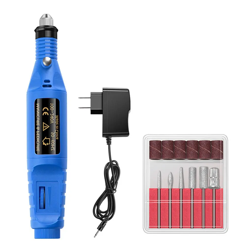 1set Nail Polishing Machine Gray Thick Nail Electric Unloading Machine Manipulator Manicure Polishing Ceramic Drill - Цвет: blue US plug
